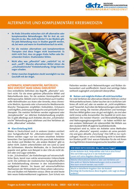 Informationsblatt "Komplementäre und alternative Krebsmedizin" © Krebsinformationsdienst, DKFZ
