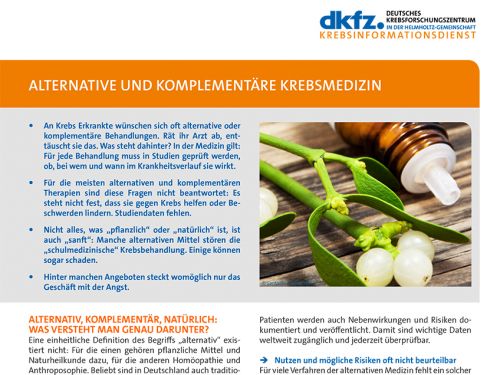 Informationsblatt "Alternative und komplementäre Krebsmedizin" © Krebsinformationsdienst, DKFZ