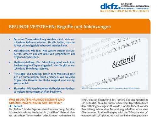 Informationsblatt "Befunde verstehen: Begriffe und Abkürzungen" © Krebsinformationsdienst, DKFZ