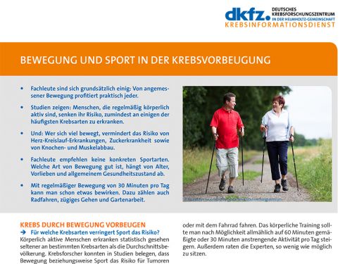 Informationsblatt "Bewegung und Sport in der Krebsvorbeugung" © Krebsinformationsdienst, DKFZ