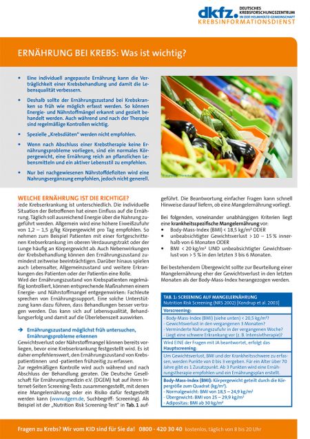 Informationsblatt "Ernährung bei Krebs: Was ist wichtig?" © Krebsinformationsdienst, DKFZ