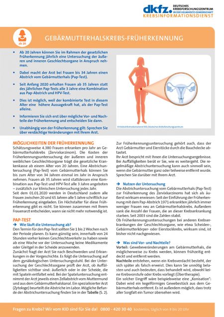 Informationsblatt "Gebärmutterhalskrebs-Früherkennung" © Krebsinformationsdienst, DKFZ