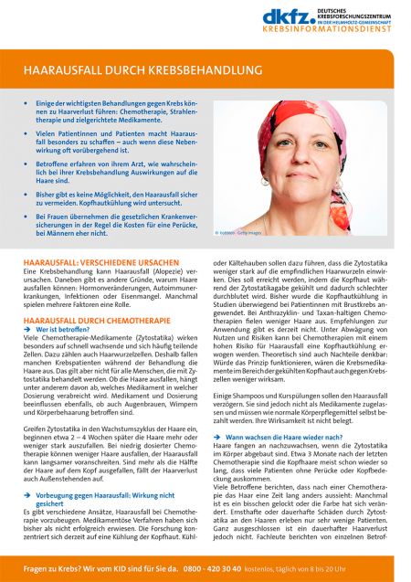 Informationsblatt "Haarausfall durch Krebsbehandlung" © Krebsinformationsdienst, DKFZ