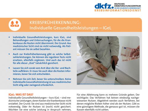 Informationsblatt "Krebsfrüherkennung: Individuelle Gesundheitsleistungen – IGeL" © Krebsinformationsdienst, DKFZ