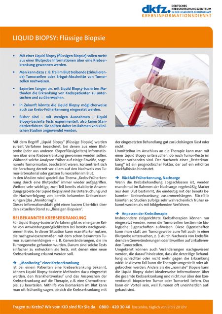 Informationsblatt "Liquid Biopsy: Flüssige Biopsie" © Krebsinformationsdienst, DKFZ
