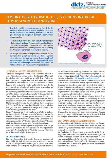 Informationsblatt "Personalisierte Krebstherapie, Präzisionsonkologie, Tumor-Genomsequenzierung" © Krebsinformationsdienst, DKFZ