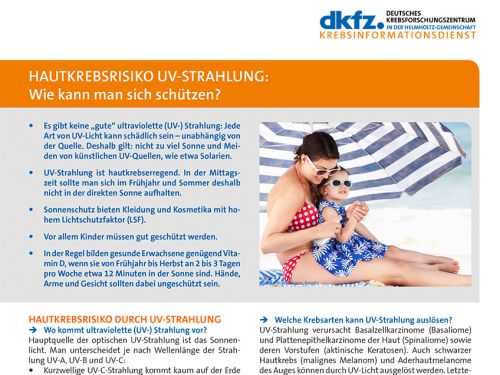 Informationsblatt "Hautkrebsrisiko UV-Strahlung: Wie kann man sich schützen?" © Krebsinformationsdienst, DKFZ